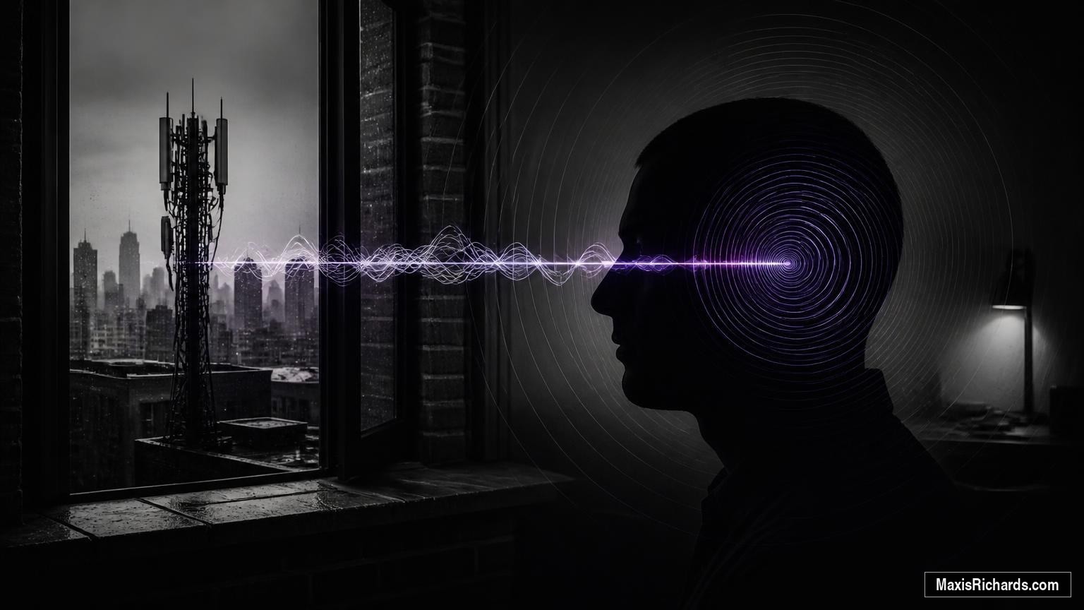 Voice-to-skull waveform traveling from a nearby cellular antenna toward an anonymous human profile